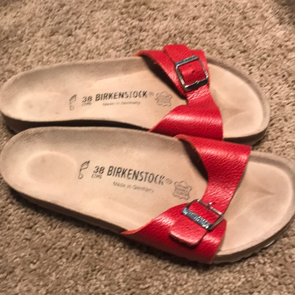 Like new red birkenstock sandals